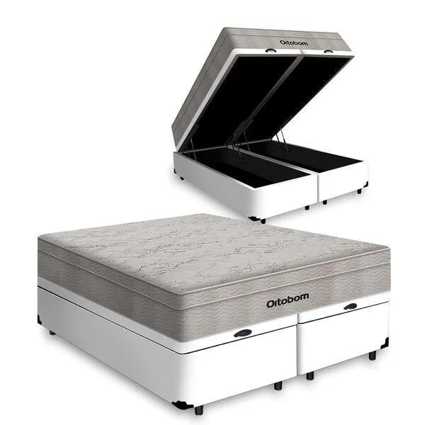 Cama Box Baú Queen + Colchão Ortobom De Molas Ensacadas Airtech Springpocket 158 Cm, imagem 1 de 7