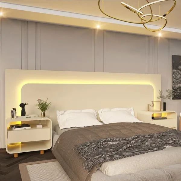 Cabeceira Com Led E Mesa De Cabeceira 140/160/195 Innova Off White - Gelius, imagem 1 de 5