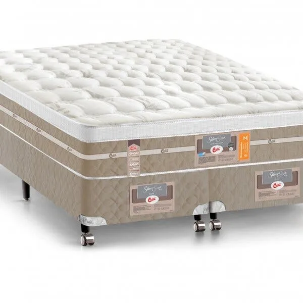 Cama Box + Colchão Castor Queen Size Molas Pocket Silver Star Air One Face 158x198x72cm, imagem 1 de 1