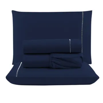 Jogo Cama Lençol Unique Casal Padrão Micro Percal 400 Fios Ponto Palito 4 Peças - Azul Marinho