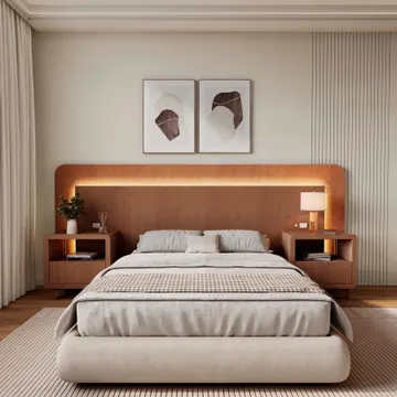 Cabeceira Casal Queen Com 2 Mesas De Cabeceira Led 3000k E Tomadas 100% Mdf Mabel Castanho