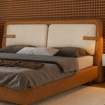 Cabeceira King Yun Courino Caramelo / Linho Off White - Sallar Home