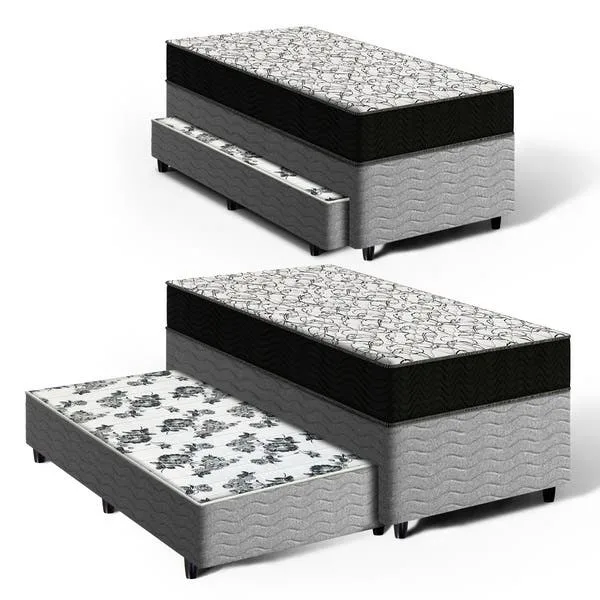 Cama Box + Colchão Ortobom De Espuma D45 Ortobom Airtech 150 + Auxiliar De Molas Unique Solteiro 88 cm, imagem 1 de 10