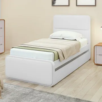 Bicama De Solteiro Corino Loop Com Cama Auxiliar Branco Branco