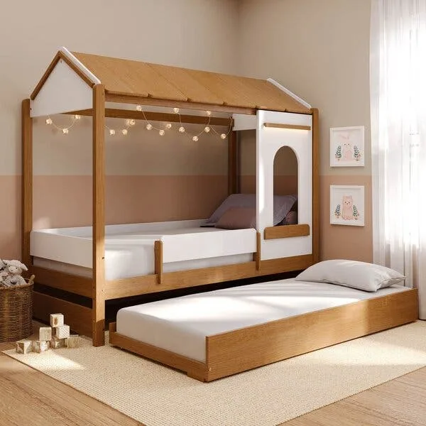 Bicama Casinha Com Janela Led E Grade De Proteção Aria Casatema Madeiraoriginals Marrom/nogueira/branco, imagem 1 de 10