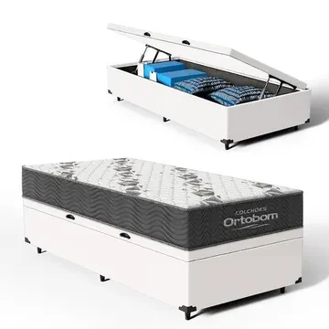 Cama Box Baú + Colchão De Espuma D33 Ortobom Airtech 100 Solteiro 88 cm