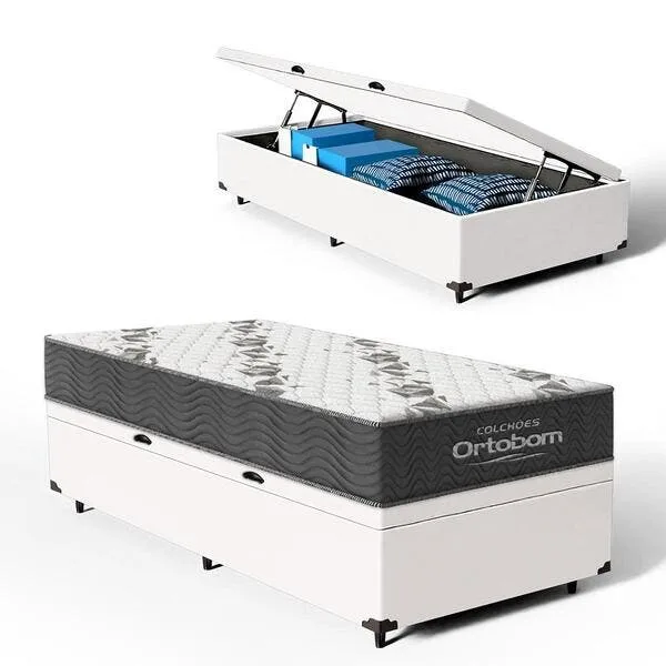 Cama Box Baú + Colchão De Espuma D33 Ortobom Airtech 100 Solteiro 88 cm, imagem 1 de 8