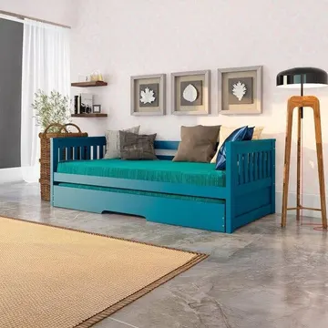 Bicama Solteiro Mission Estilo Sofá Em Madeira Maciça/mdf Azul Azul