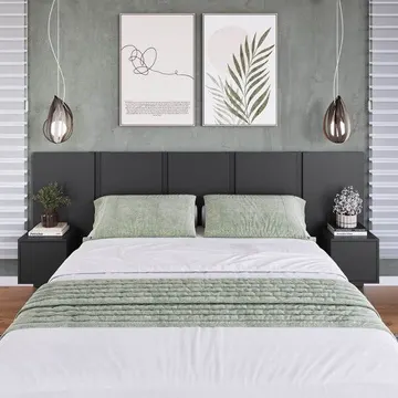 Cabeceira Para Cama De Casal Com Mesas De Cabeceira Zurique Cinza Grafite
