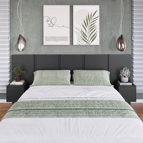 Cabeceira Para Cama De Casal Com Mesas De Cabeceira Zurique Cinza Grafite, imagem 1 de 5