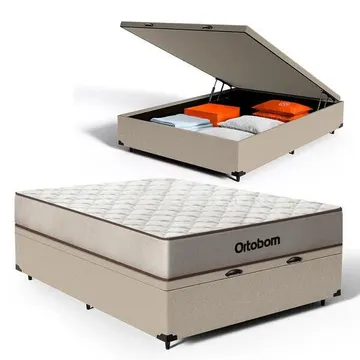 Cama Box Baú + Colchão Ortobom De Espuma D60 Double Face Force Dream - Casal 138 Cm