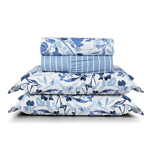 Jogo Cama Lençol Belle Casal Padrão 400 Fios Estampado 4 Peças Florido Azul, imagem 1 de 9