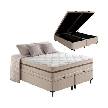 Cama Box Baú + Colchão Super King Classic Molas Pocket 193 x 203 x 64 cm