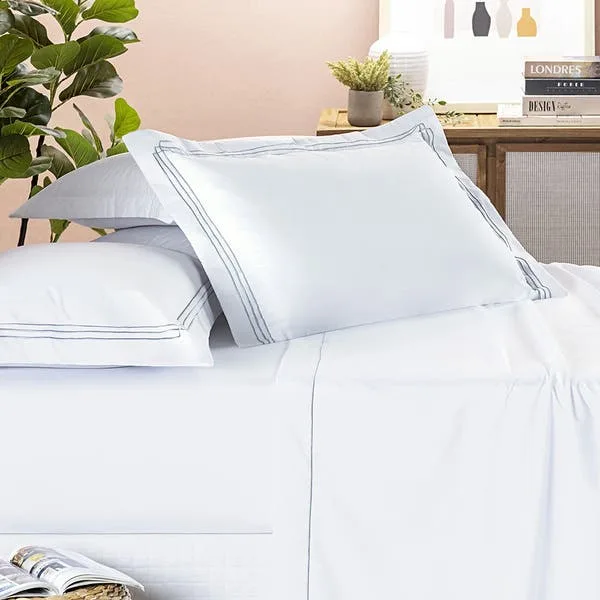 Jogo Cama Lençol Trivio Casal 400 Fios Bordado Fronhas Aba Americana 4 Peças Branco, imagem 1 de 5