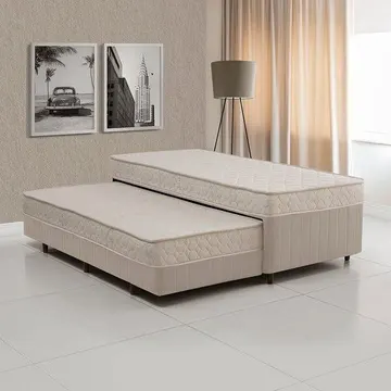 Cama Box Conjugada Solteiro Com Auxiliar 88cmx58cmx188cm Espuma D28 Sensor Yescasa Bege Bege
