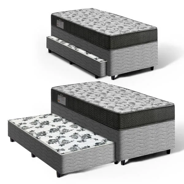 Cama Box Bicama + Colchão Ortobom De Espuma D33 Ortobom Iso 100 + Auxiliar De Molas Unique Solteiro 88 cm, imagem 1 de 4