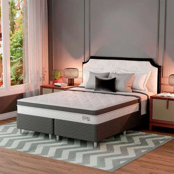 Cama Box Com Colchão Queen Sigma Molas Ensacadas (22x158x198) Branco E Cinza, imagem 1 de 7