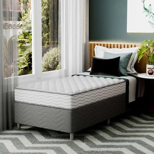 Cama Box Com Colchão Solteirão Howie Espuma D33 (17x96x203) Branco E Cinza, imagem 1 de 5