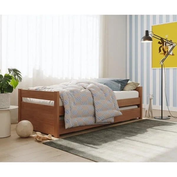 Bicama Solteiro Com Auxiliar 90x190cm Madeira Dácia Dupla Amêndoa Yescasa Marrom Amêndoa, imagem 1 de 6