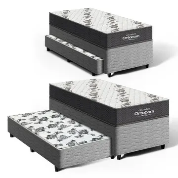 Cama Box + Colchão Ortobom De Espuma D33 Airtech 100 + Auxiliar De Espuma Unique Solteiro 88 Cm