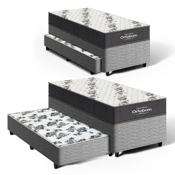 Cama Box + Colchão Ortobom De Espuma D33 Airtech 100 + Auxiliar De Espuma Unique Solteiro 88 Cm, imagem 1 de 10