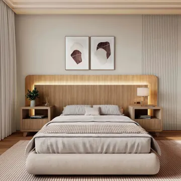 Cabeceira Casal Queen Com 2 Mesas De Cabeceira Led 3000k E Tomadas 100% Mdf Mabel Louro Freijó Grann