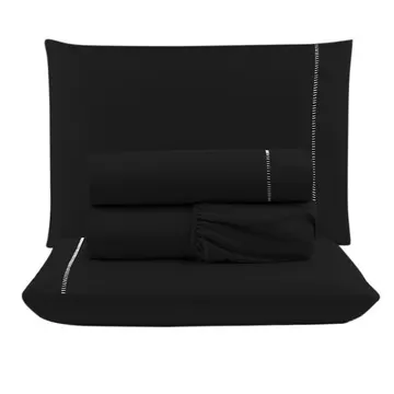 Jogo Cama Lençol Unique King Micro Percal 400 Fios Ponto Palito 4 Peças - Preto