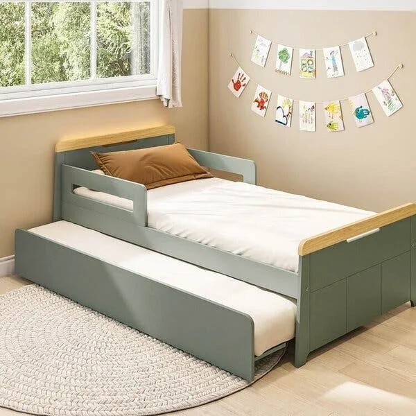 Bicama Infantil Com Led E Grades De Proteção Petit Casatema Madeiraoriginals Verde/mel, imagem 1 de 10