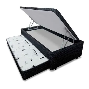 Cama Box Bau Solteiro Com Auxiliar Semi Ortopedica Poliester Cinza