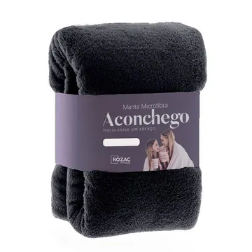 Cobertor Manta Microfibra - Casal - Liso - Preto - 1 80m X 2 20m - Rozac