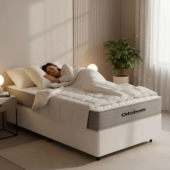 Cama Box Com Colchão De Molas Ensacadas Ortobom One Face Plenno Superpocket Solteiro 88cm, imagem 1 de 5