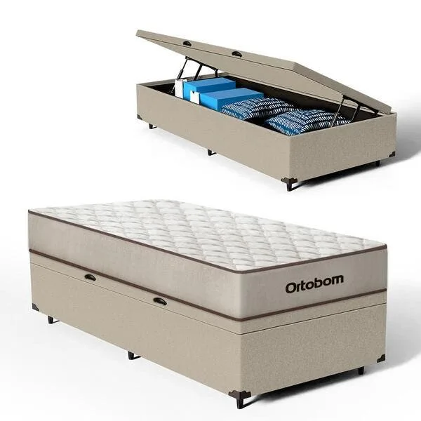 Cama Box Baú + Colchão Ortobom De Espuma D60 Force Dream Solteiro 88 Cm, imagem 1 de 9
