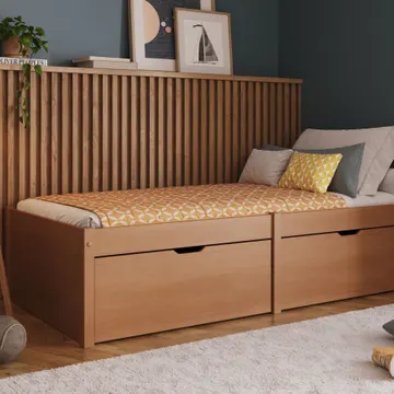 Cama Solteiro 2 Gavetas Madeira Maciça Beauty Marrom/amêndoa Amêndoa
